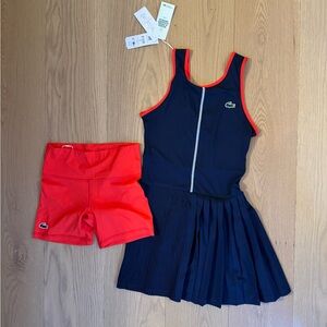 LACOSTE NAVY BLUE RED TENNIS DRESS AND BIKER SHORTS SIZE SMALL